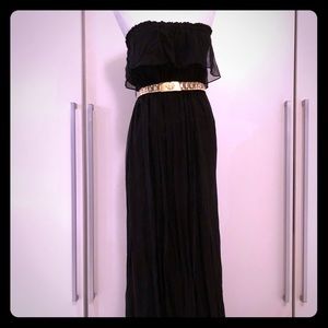 Penelope Cruz MNG black strapless evening dress